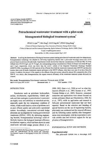 Petrochemical wastewater treatment with a pilot-scale bioaugmented biological treatment system