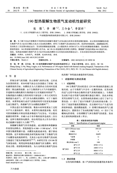 190型熱裂解生物質(zhì)氣發(fā)動機性能研究