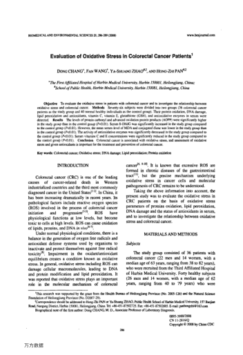 Evaluation of Oxidative Stress in Colorectal Cancer Patients