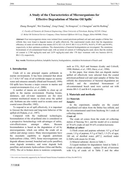 A Study of the Characteristics of Microorganisms for Effective Degradation of Marine Oil Spills