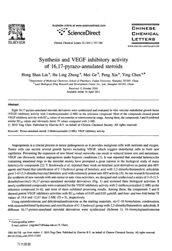 Synthesis and VEGF inhibitory activity of 16,17-pyrazo-annulated steroids