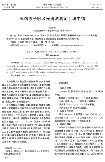 火焰原子吸收光譜法測定土壤中鎘
