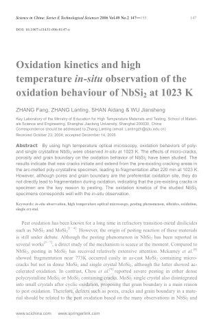 Oxidation kinetics and high temperature in-situ observation of the oxidation behaviour of NbSi2 at 1