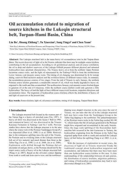 Oil accumulation related to migration of source kitchens in the Lukeqin structural belt,Turpan-Hami 