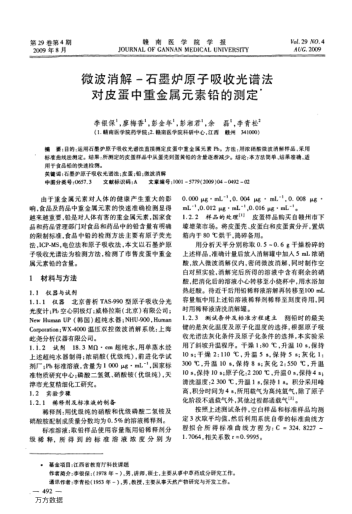 微波消解-石墨爐原子吸收光譜法對皮蛋中重金屬元素鉛的測定