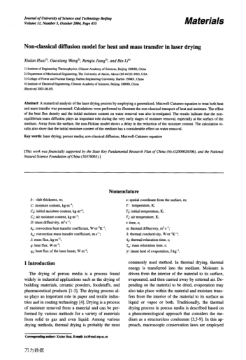 Non-classical diffusion model for heat and mass transfer in laser drying