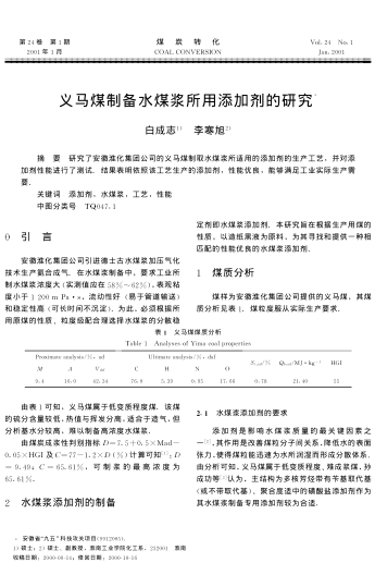 義馬煤制備水煤漿所用添加劑的研究