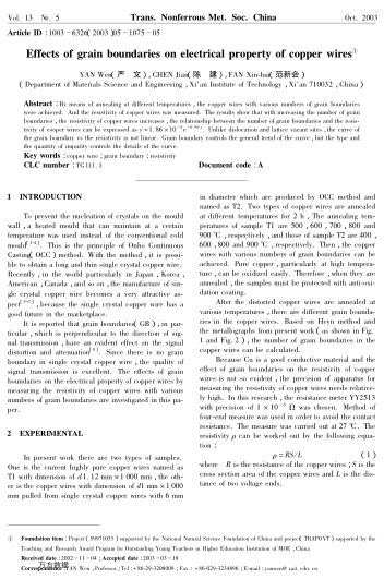 Effects of grain boundaries on electrical property of copper wires