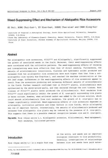 Weed-Suppressing Effect and Mechanism of Allelopathic Rice Accessions