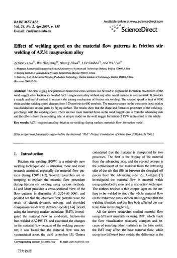 Effect of welding speed on the material flow patterns in friction stir welding of AZ31 magnesium all