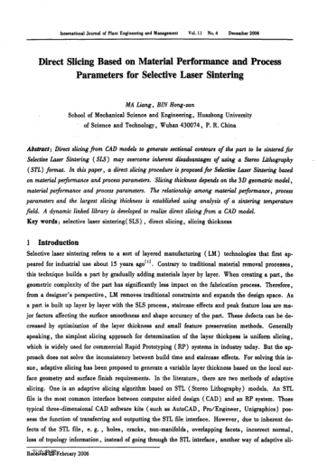 Direct Slicing Based on Material Performance and Process Parameters for Selective Laser Sintering