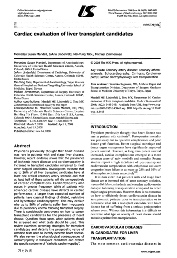 Cardiac evaluation of liver transplant candidates