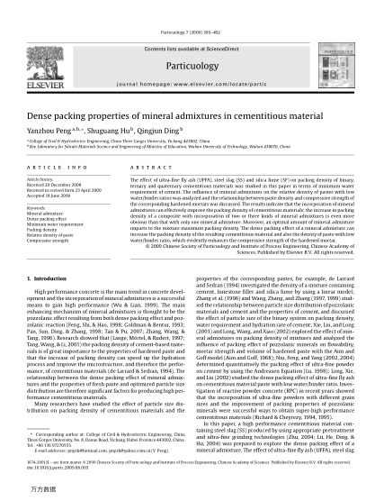 Dense packing properties of mineral admixtures in cementitious material