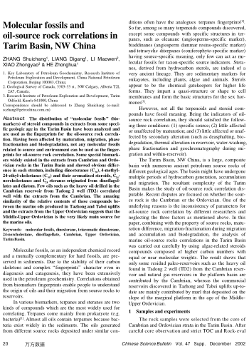 Molecular fossils and oil-source rock correlations in Tarim Basin, NW China