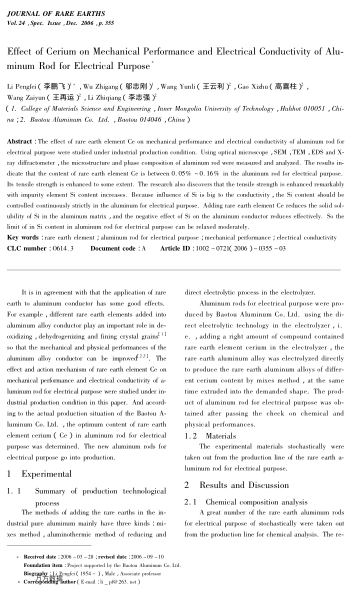 Effect of Cerium on Mechanical Performance and Electrical Conductivity of Aluminum Rod for Electrica