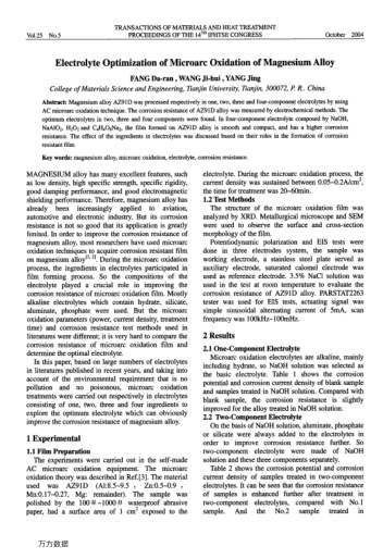 Electrolyte Optimization of Microarc Oxidation of Magnesium Alloy