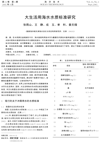 大生活用海水水質(zhì)標(biāo)準(zhǔn)研究