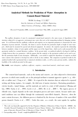 Analytical Methods for Prediction of Water Absorption in Cement-Based Material