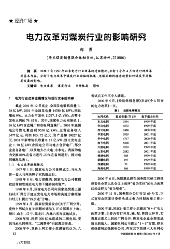 電力改革對煤炭行業(yè)的影響研究