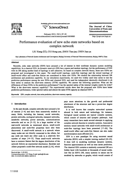 Performance evaluation of new echo state networks based on complex network