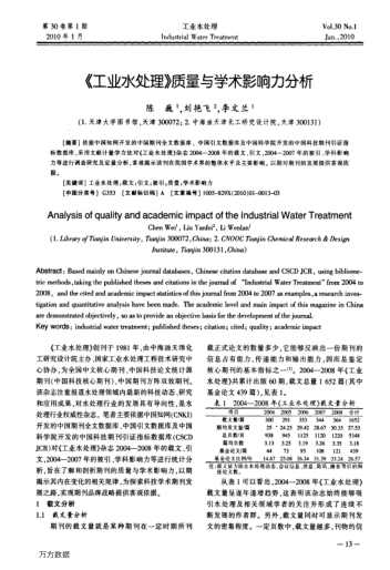 《工業(yè)水處理》質量與學術影響力分析