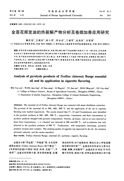 金蓮花揮發(fā)油的熱裂解產(chǎn)物分析及卷煙加香應(yīng)用研究