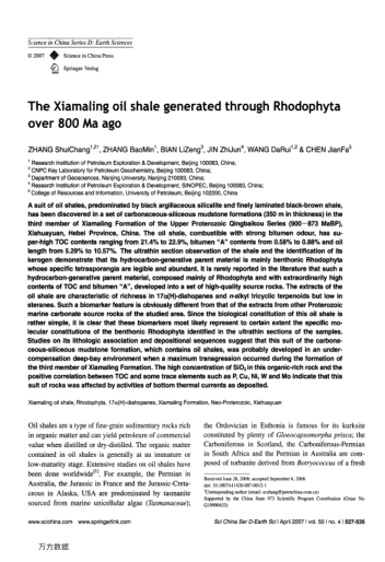 The Xiamaling oil shale generated through Rhodophyta over 800 Ma ago