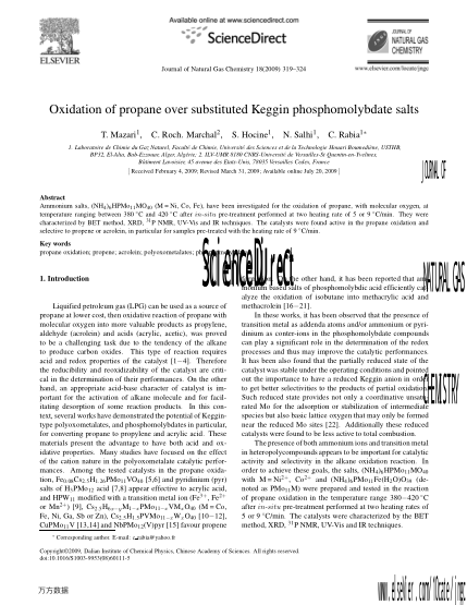 Oxidation of propane over substituted Keggin phosphomolybdate salts