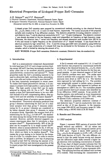 Electrical Properties of Li-doped P-type ZnO Ceramics