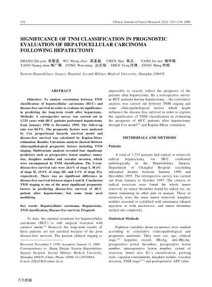 SIGNIFICANCE OF TNM CLASSIFICATION IN PROGNOSTIC EVALUATION OF HEPATOCELLULAR CARCINOMA FOLLOWING HE