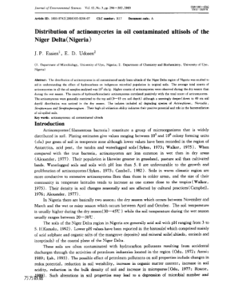 Distribution of actinomycetes in oil contaminated ultisols of the Niger Delta (Nigeria)