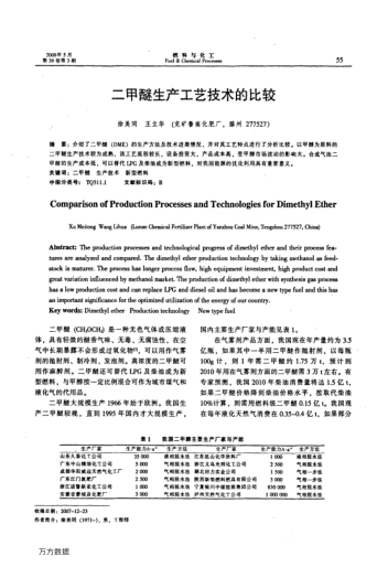 二甲醚生產(chǎn)工藝技術的比較