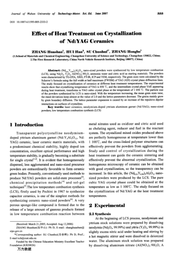 Effect of Heat Treatment on Crystallization of ND:YAG Ceramics