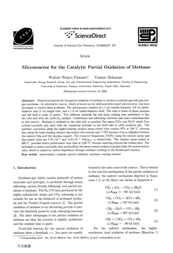 Microreactor for the Catalytic Partial Oxidation of Methane
