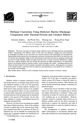 Methane Conversion Using Dielectric Barrier Discharge: Comparison with Thermal Process and Catalyst 