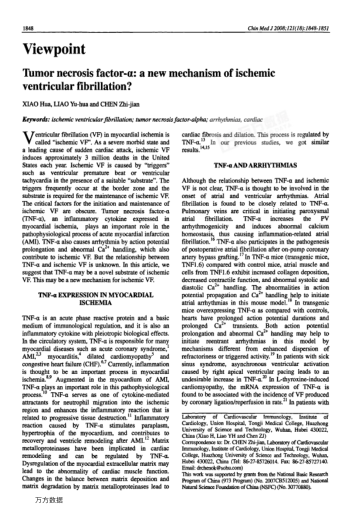 Tumor necrosis factor-a: a new mechanism of ischemicventricular fibrillation?