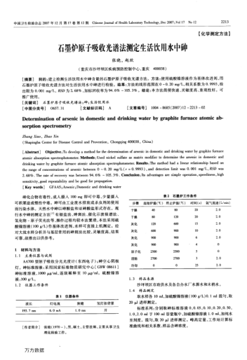 石墨爐原子吸收光譜法測定生活飲用水中砷