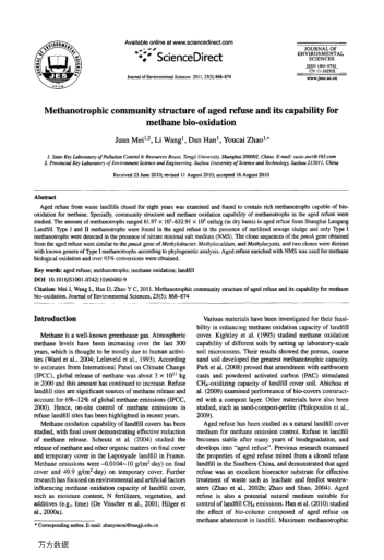 Methanotrophic community structure of aged refuse and its capability for methane bio-oxidation
