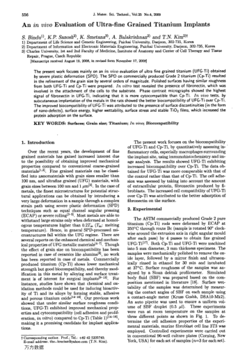 An in vivo Evaluation of Ultra-fine Grained Titanium Implants