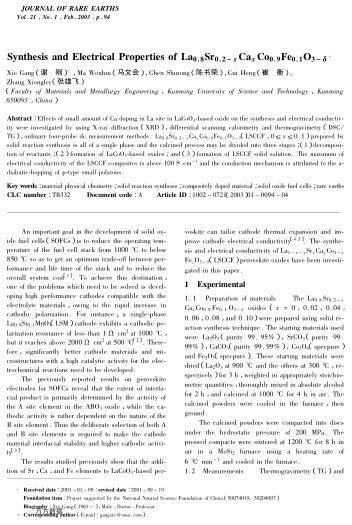 Synthesis and Electrical Properties of La0.8Sr0.2-xCa xCo0.9Fe0.1O3-δ