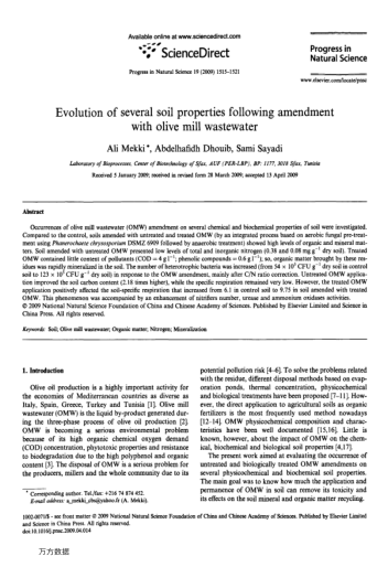 Evolution of several soil properties following amendment with olive mill wastewater