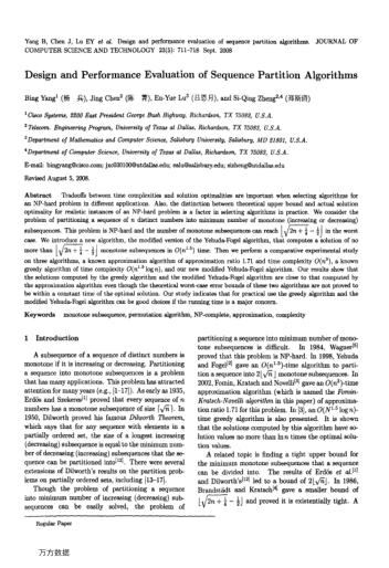 Design and Performance Evaluation of Sequence Partition Algorithms