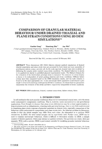 COMPARISON OF GRANULAR MATERIAL BEHAVIOUR UNDER DRAINED TRIAXIAL AND PLANE STRAIN CONDITIONS USING 3