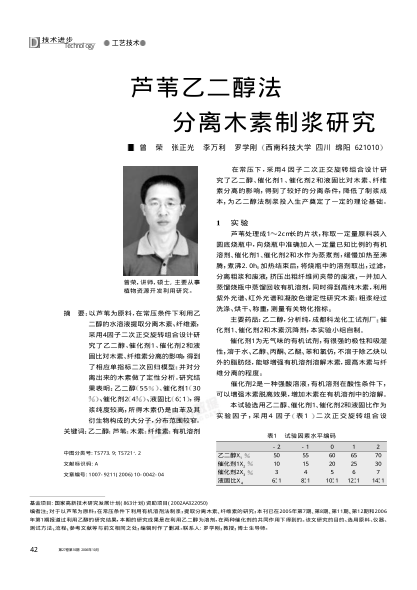 蘆葦乙二醇法分離木素制漿研究