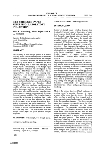 WET STRENGTH PAPER REPULPING:LABORATORY EVALUATION
