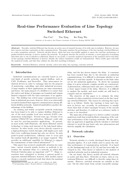 Real-time Performance Evaluation of Line Topology Switched Ethernet