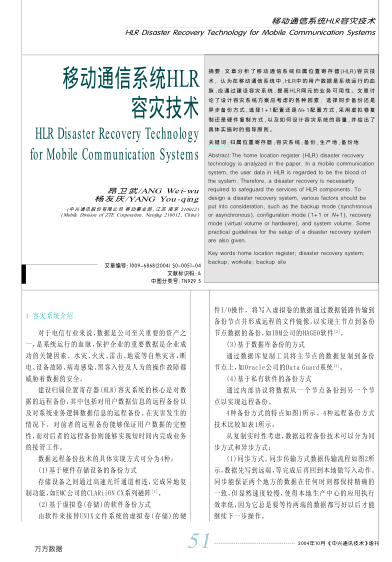 移動(dòng)通信系統(tǒng)HLR容災(zāi)技術(shù)
