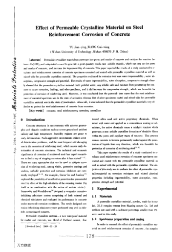 Effect of Permeable Crystalline Material on Steel Reinforcement Corrosion of Concrete