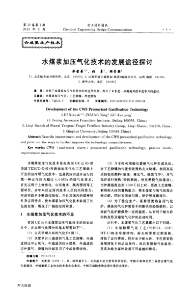 水煤漿加壓氣化技術(shù)的發(fā)展途徑探討