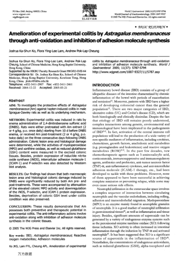 Amelioration of experimental colitis by Astragalus membranaceus through anti-oxidation and inhibitio